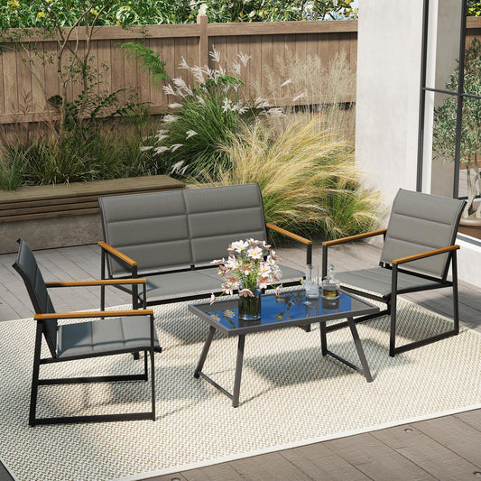 BABOOM 4-Piece Outdoor Patio Furniture Set with Cushioned Loveseat Chairs and Glass Coffee Table