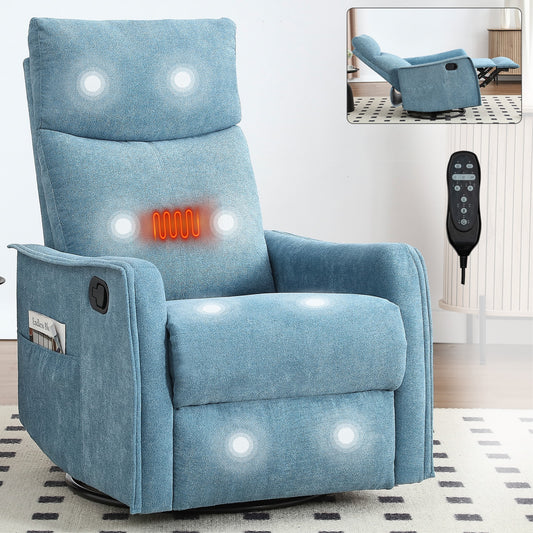 LOVMOR Heat Massage Manual Recliner Chair with Rocker and Swivel in Fabric for Living Room Blue