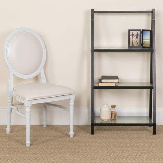 Emma + Oliver King Louis Dining/Desk Chair with White Vinyl Back and Seat and White Frame