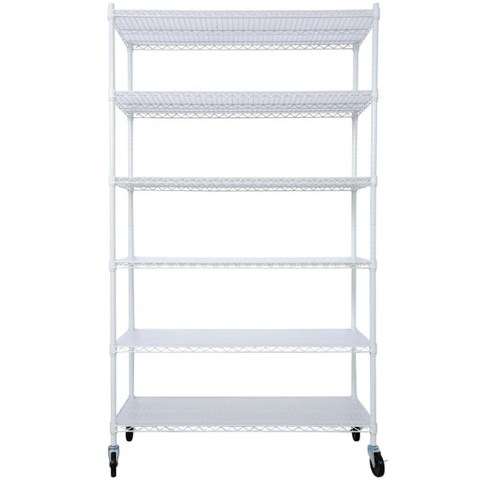 Tatayosi 6 Tier 6000lbs Capacity NSF Metal Shelf Wire Shelving Unit Heavy Duty Adjustable Storage Rack with Wheels Shelf Liners for Commercial Grade Utility Steel Storage Rack white - 84 inches H x 48 inches L x 20 inches D
