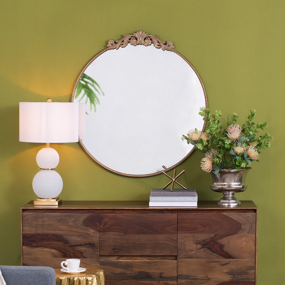 Blisstyle Promir 36-in W x 39-in H Round Gold Framed Wall Mirror