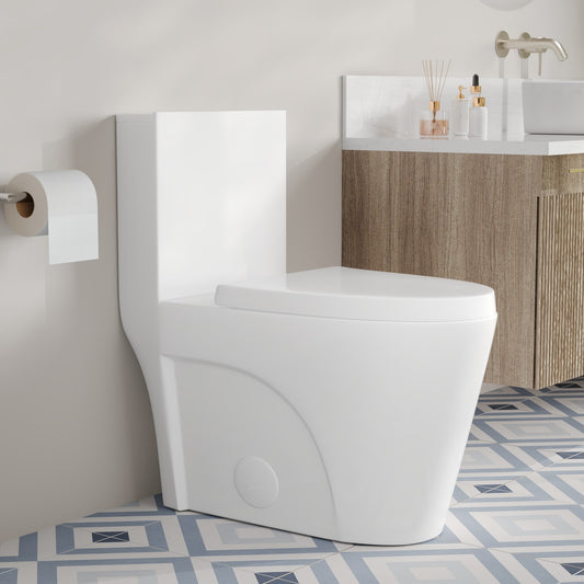 DeerValley Ace White Elongated Chair height 12-in Rough-In WaterSense 1.28 or 1.0 GPF (4.85 LPF or 3.79 LPF) Dual Flush Soft Close 1-piece Toilet