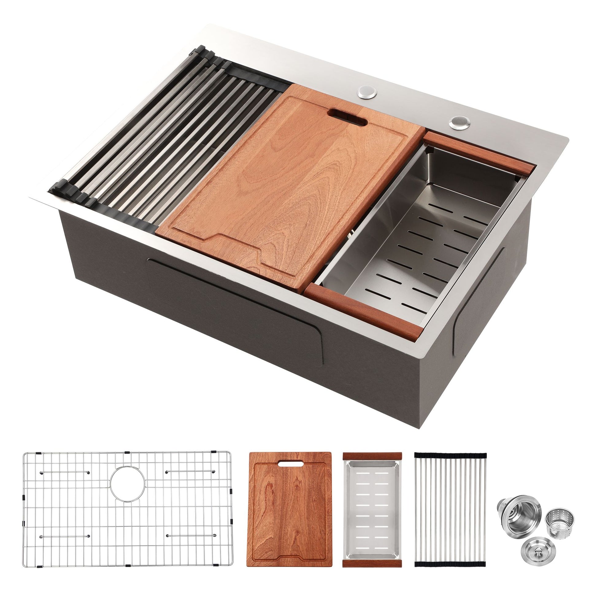 Tatayosi Drop Kitchen Sink - 30 inch Kitchen Sink Drop-in Topmount Single Bowl 16 Gauge Stainless Steel Ledge Workstation Kitchen Sinks