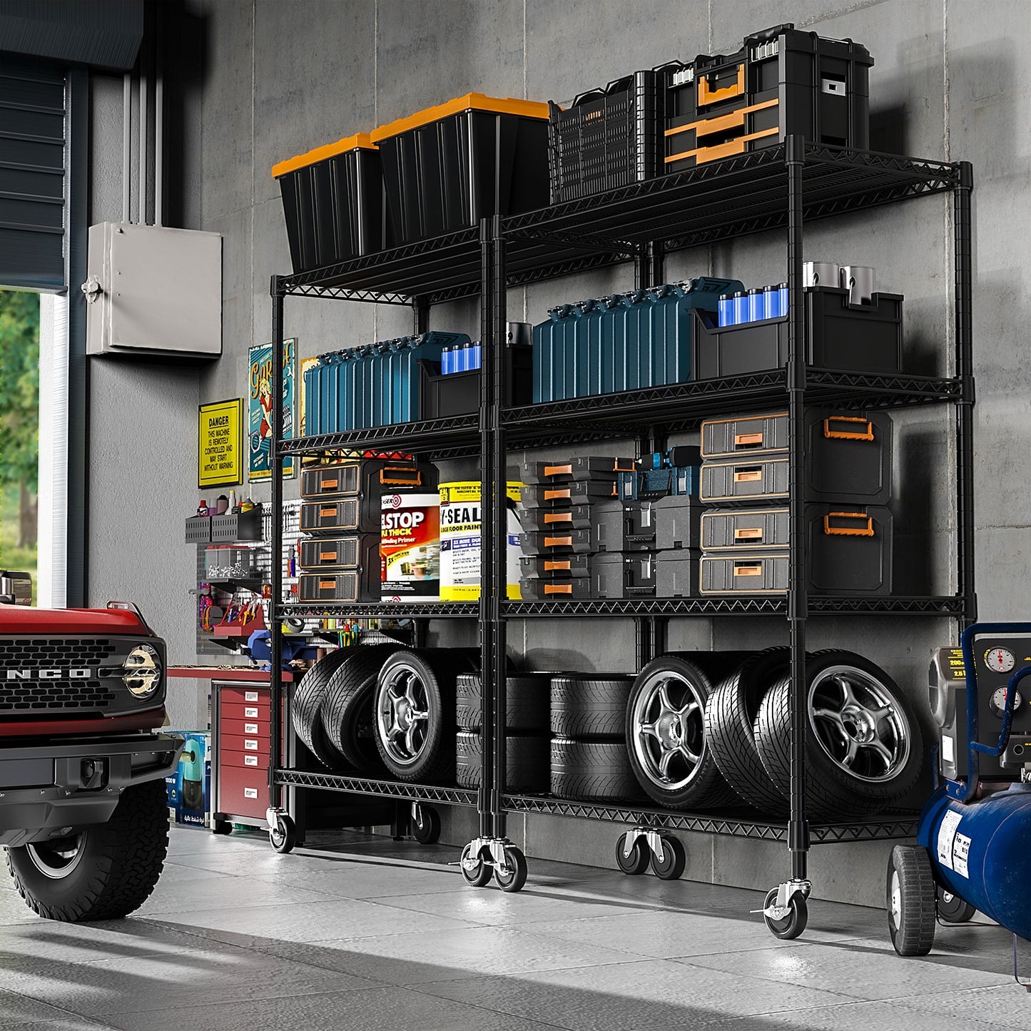 AAZJ Black Metal Decorative shelving unit with Solid/Ventilated Shelves ( 53.2-in W x 23.6-in D x 73.6-in H )