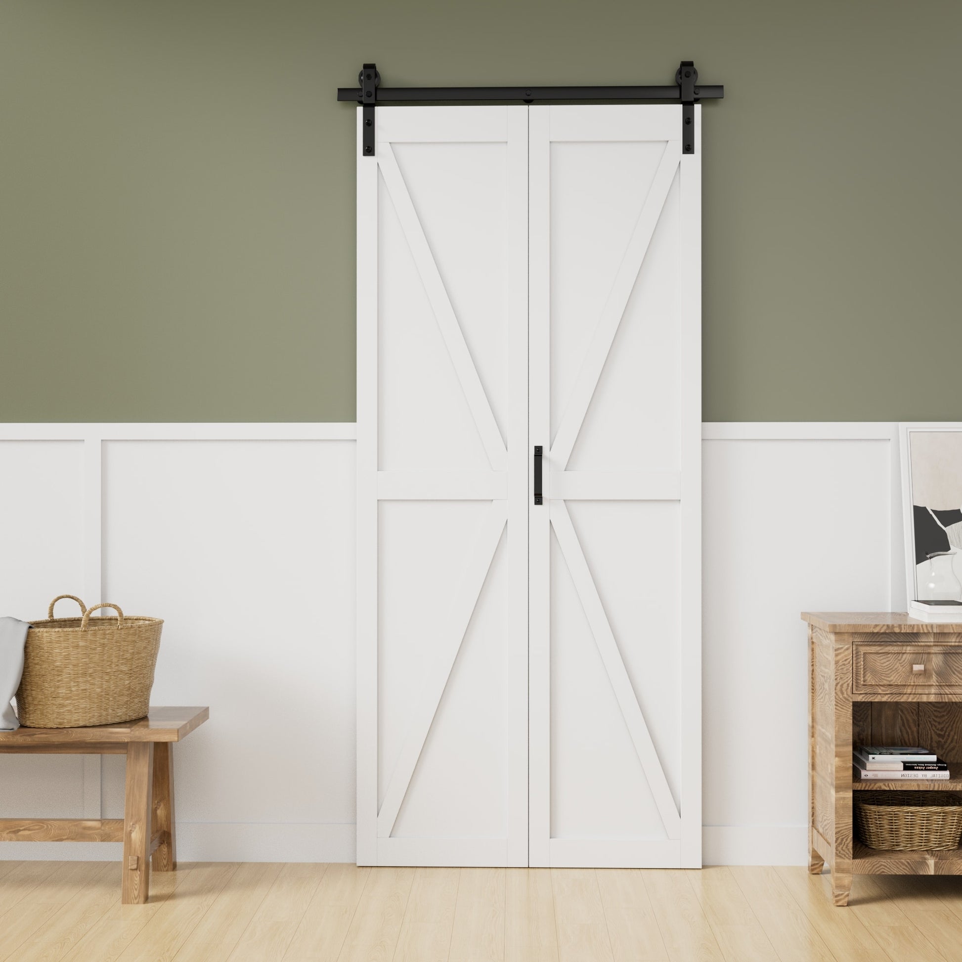 RELIABILT 24-in x 84-in white K-frame Wood Solid core Single bifold Barn Door (Hardware Included)