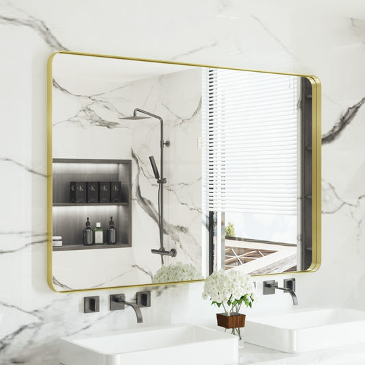 JANSNO Ptjz 60-in x 40-in Framed Rectangle Bathroom Vanity Mirror ( Gold )