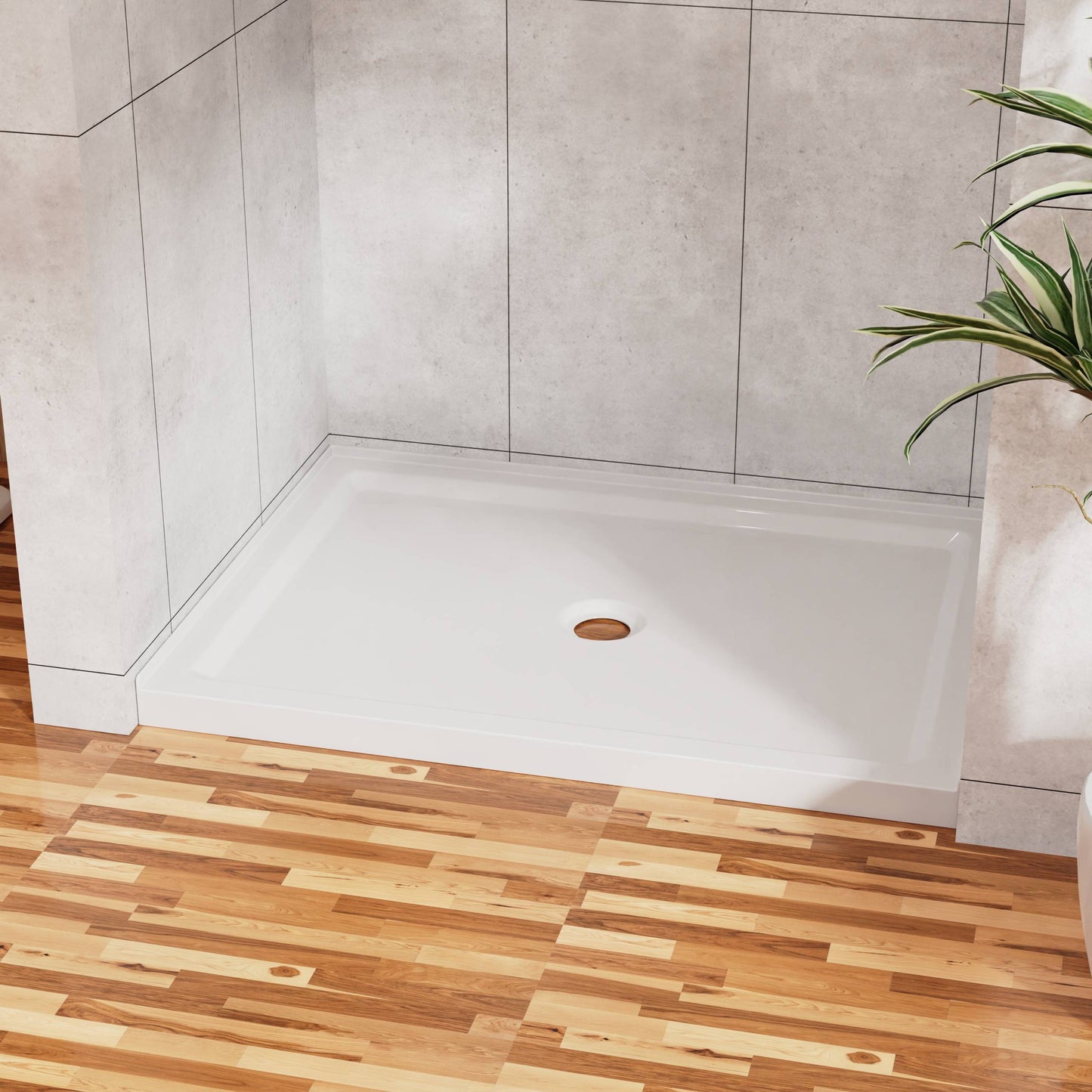 Misty Moon 32x48 in.Shower Base 3.4 in. Height Anti-slip Acrylic Center Drain Single Threshold Shower Base in White