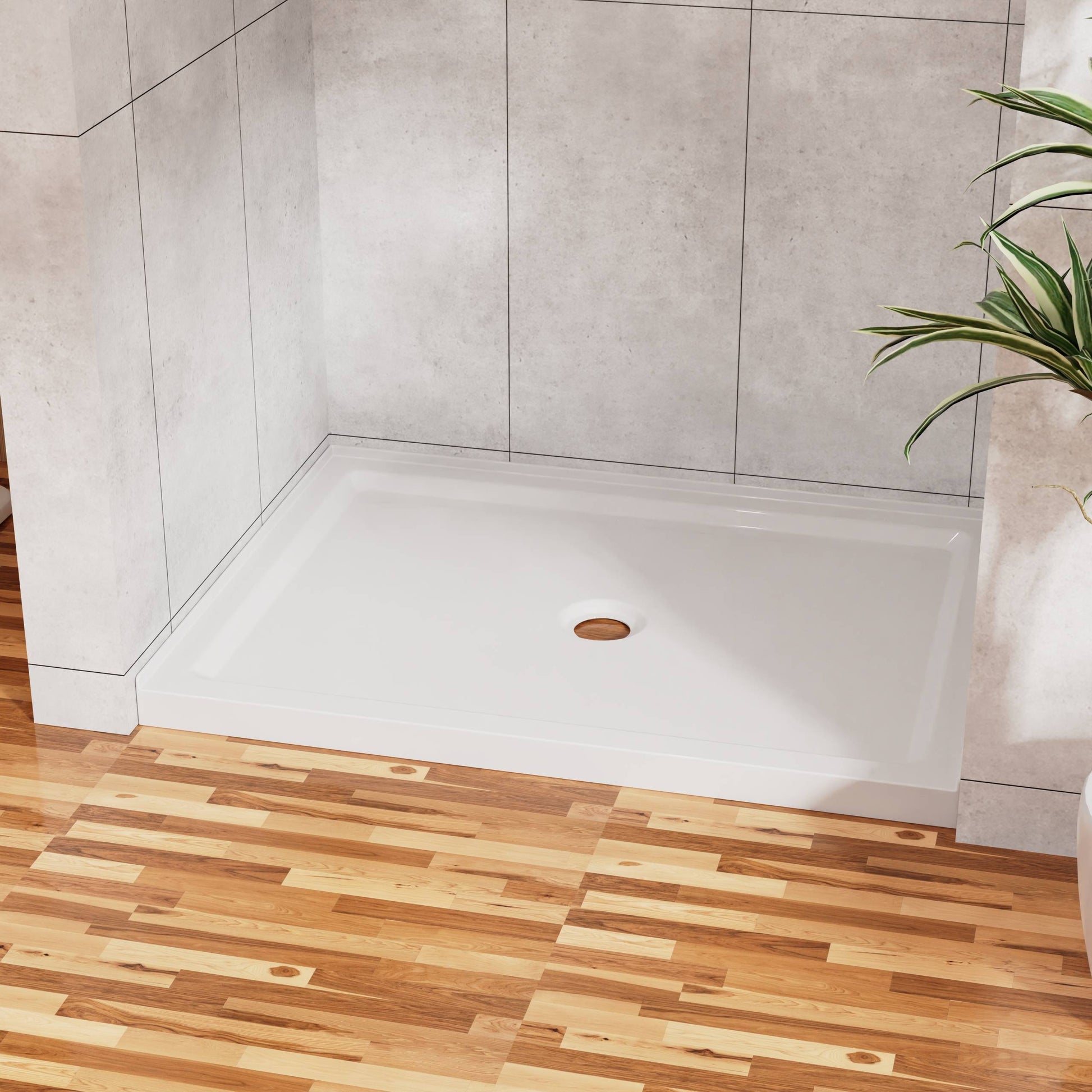 Misty Moon 32x48 in.Shower Base 3.4 in. Height Anti-slip Acrylic Center Drain Single Threshold Shower Base in White