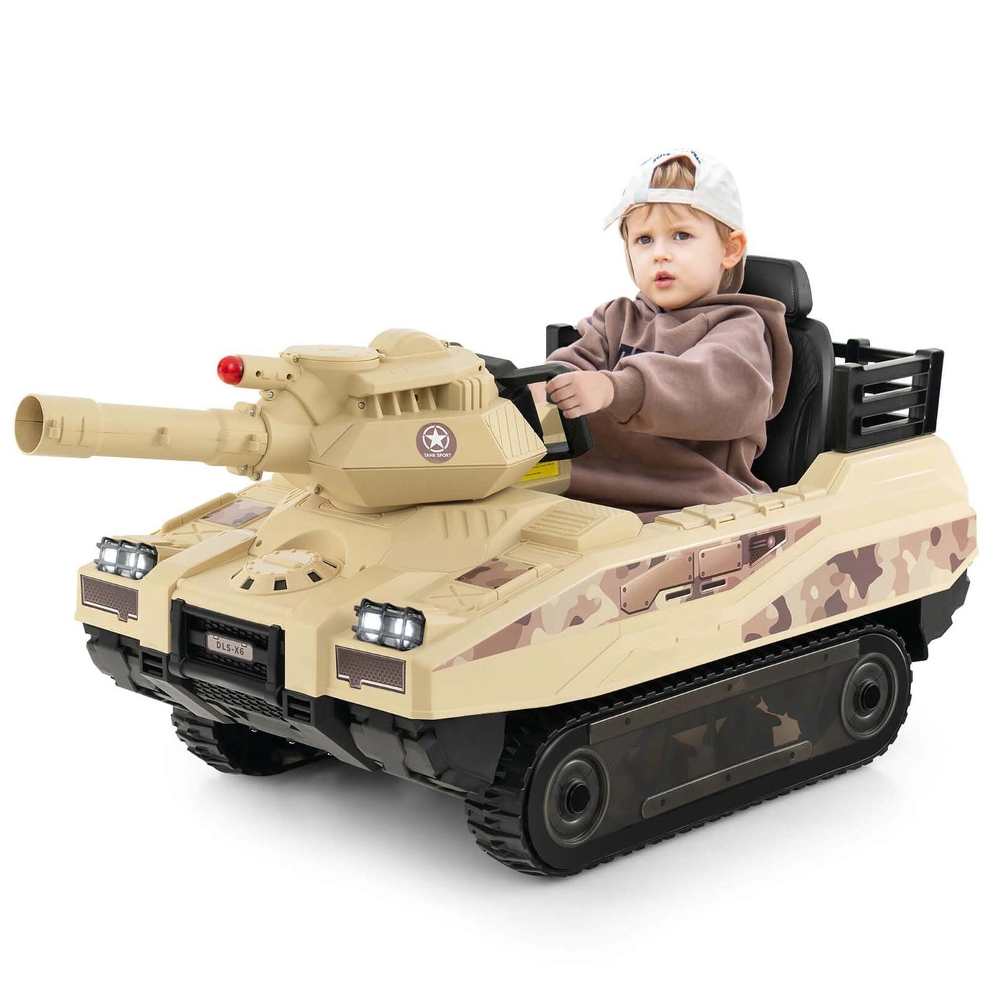 Costway  Electric Kids Ride On Tank with Rubber Tracks Rotatable Turret and Working Cannon