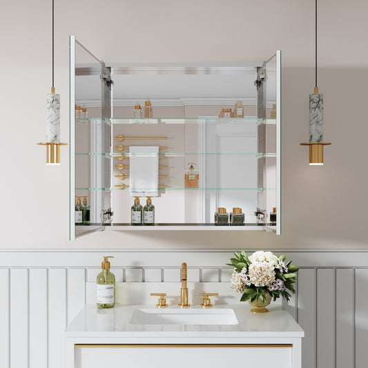 WELLFOR ROSA Fully Assembled 30-in x 30-in Surface/Recessed Mount Aluminum Mirrored Square Soft Close Medicine Cabinet