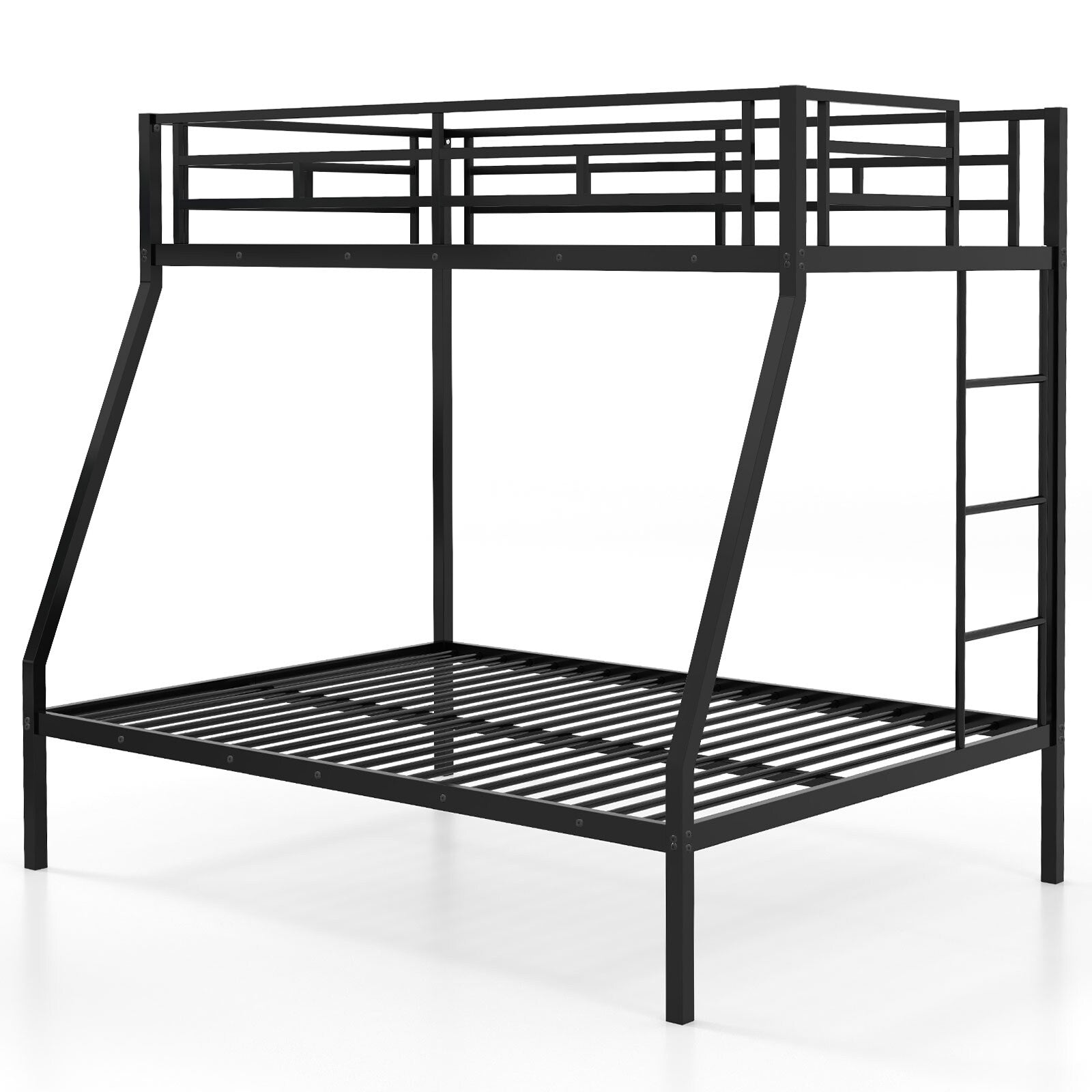 Slickblue Black/White Twin Over Full Metal Bunk Bed with Guardrails Ladder and Underbed Storage Clearance for Kids Teens or Guest Rooms