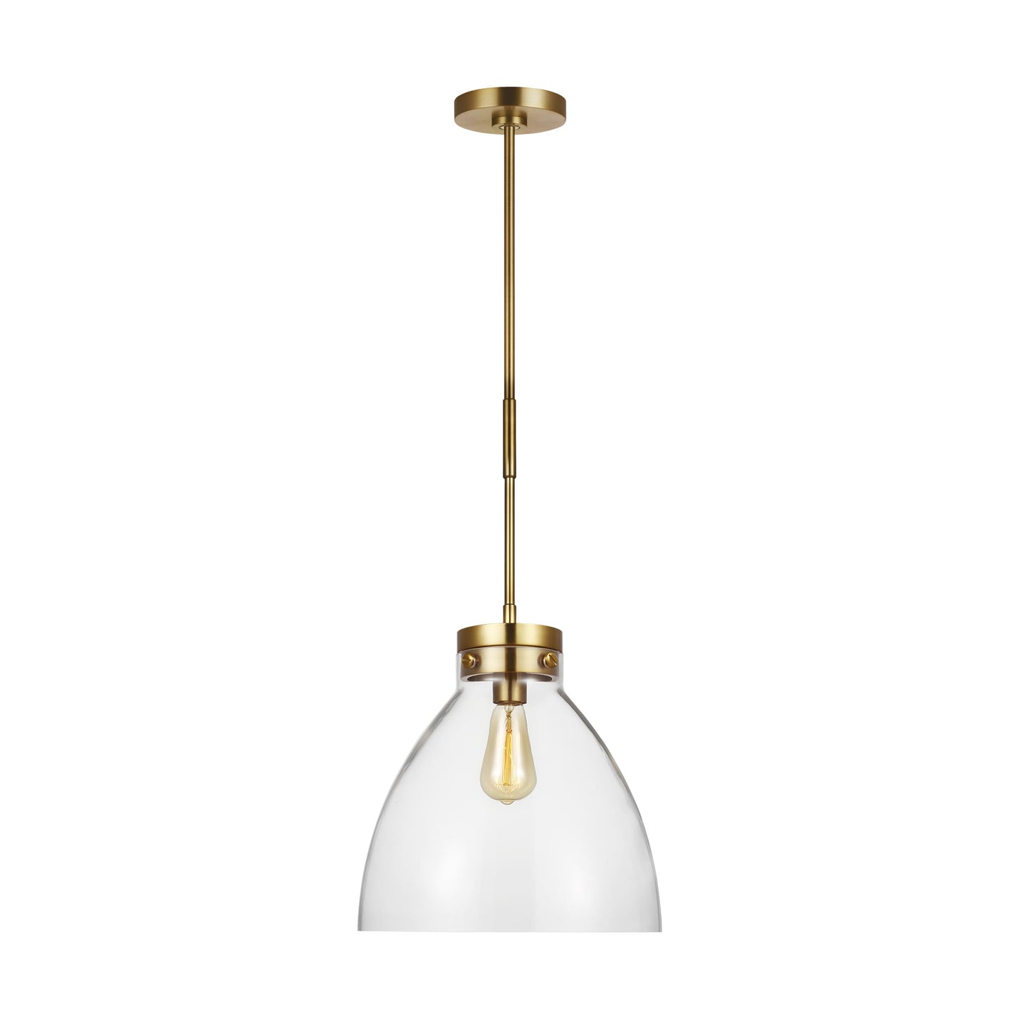 Generation Lighting Garrett 1 -Light Burnished Brass Modern/contemporary Clear glass Glass Cylinder Medium Indoor Hanging Pendant Light
