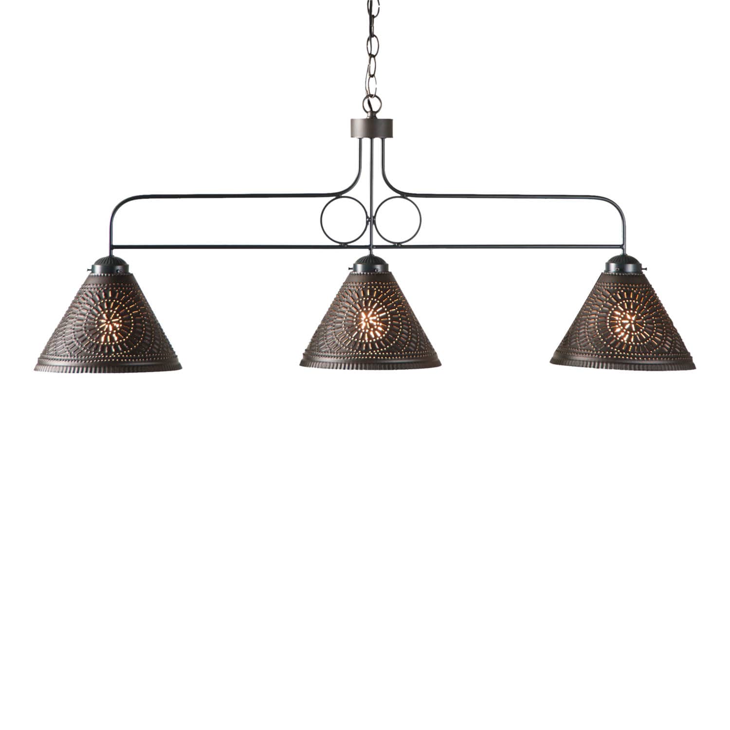 Irvin's Tinware Large Franklin Island Light with Kettle Black Punched Tin Shades