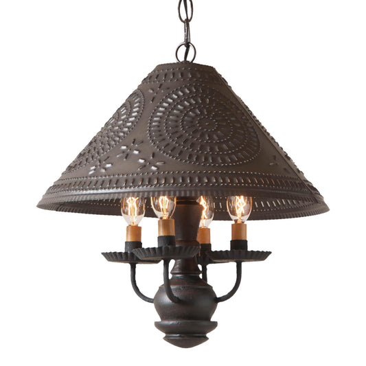 Irvin's Tinware Wooden Homespun Shade Light Pendant in Black