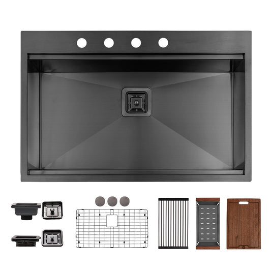 Strictly Kitchen + Bath Designer Workstation Drop-in or undermount 33-in x 22-in Stainless steel Single bowl 16 -Gauge Workstation Kitchen Sink