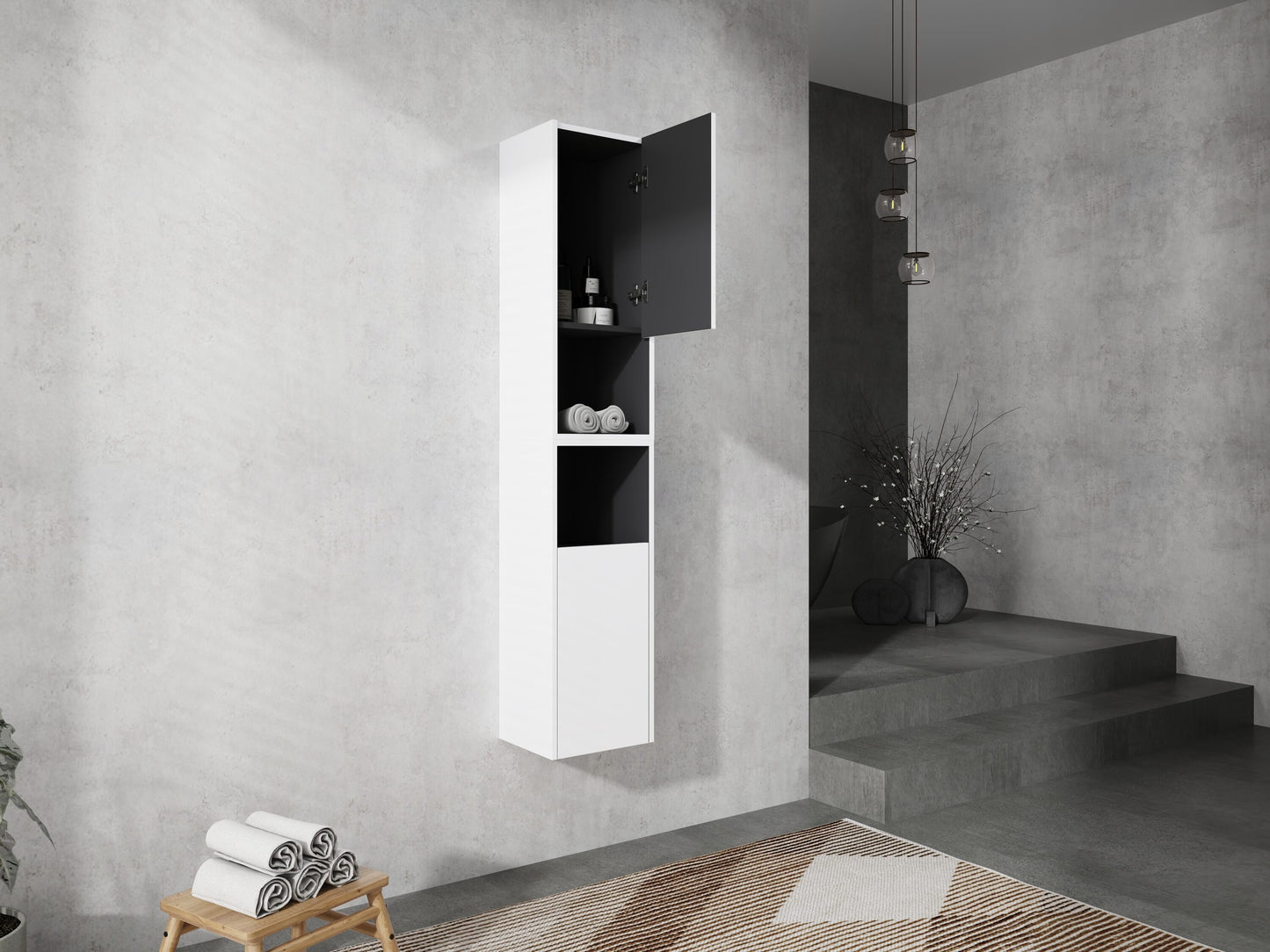 LOVMOR 12in Bathroom Side Cabinet 2-Soft Close Doors Float Mounting Design 12x2 KD-Packing