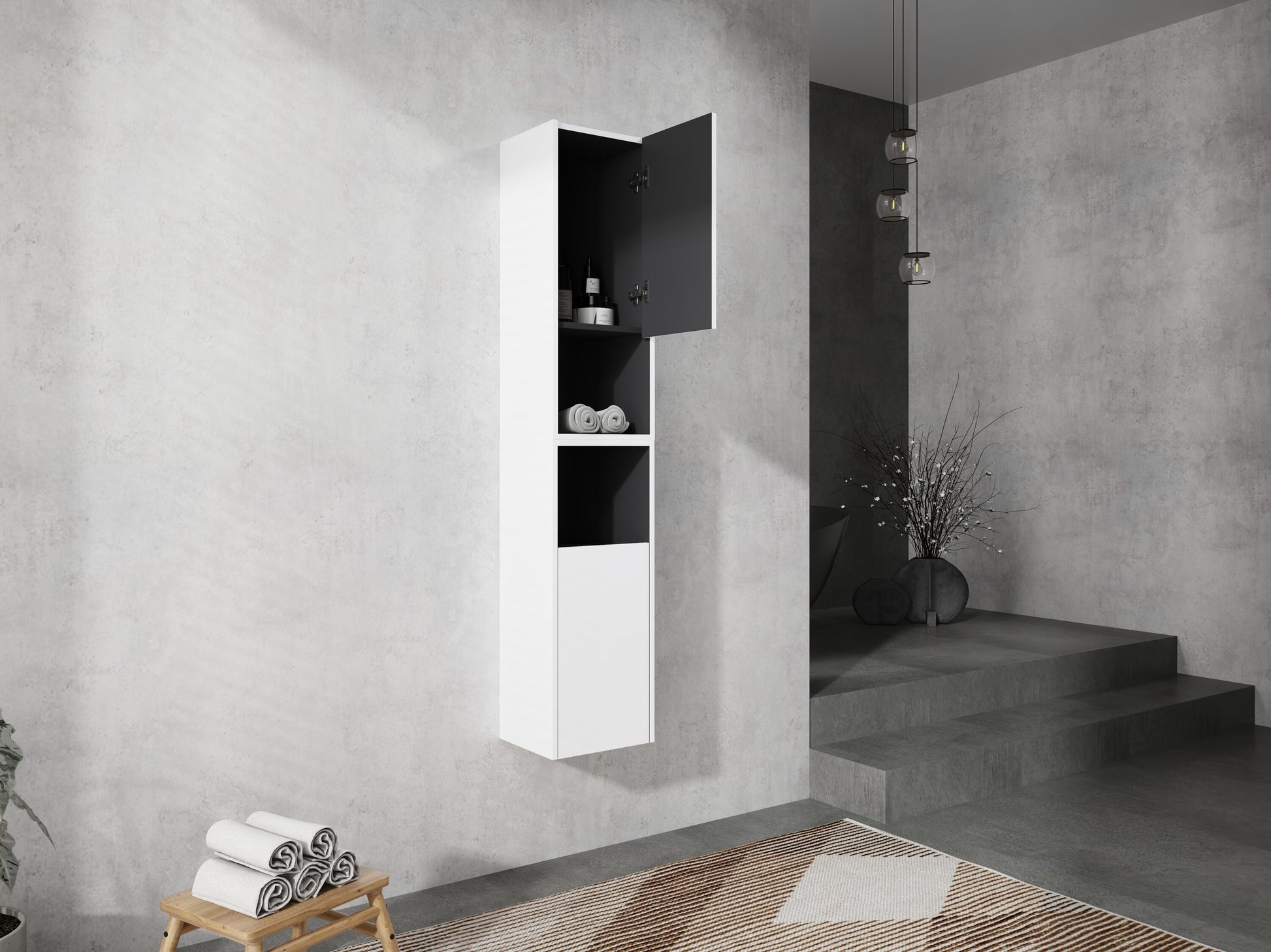 LOVMOR 12in Bathroom Side Cabinet 2-Soft Close Doors Float Mounting Design 12x2 KD-Packing