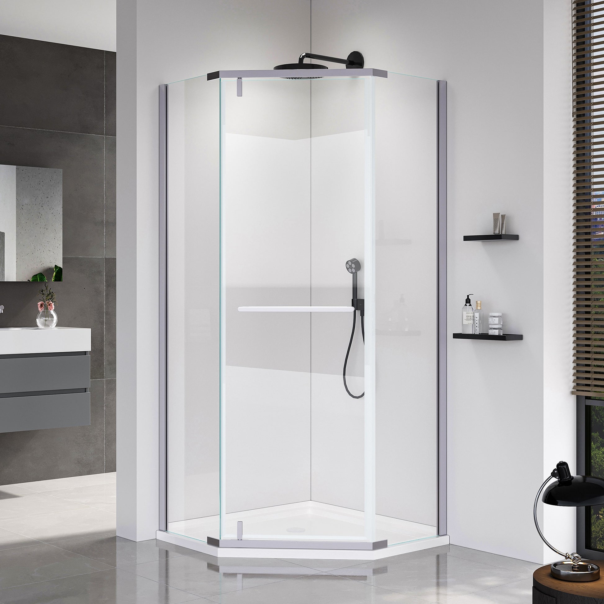Tatayosi 36x36 Inch Neo-Angle Pivot Shower Door with 6mm Tempered Glass Chrome Finish Frameless Corner Enclosure for Bathroom