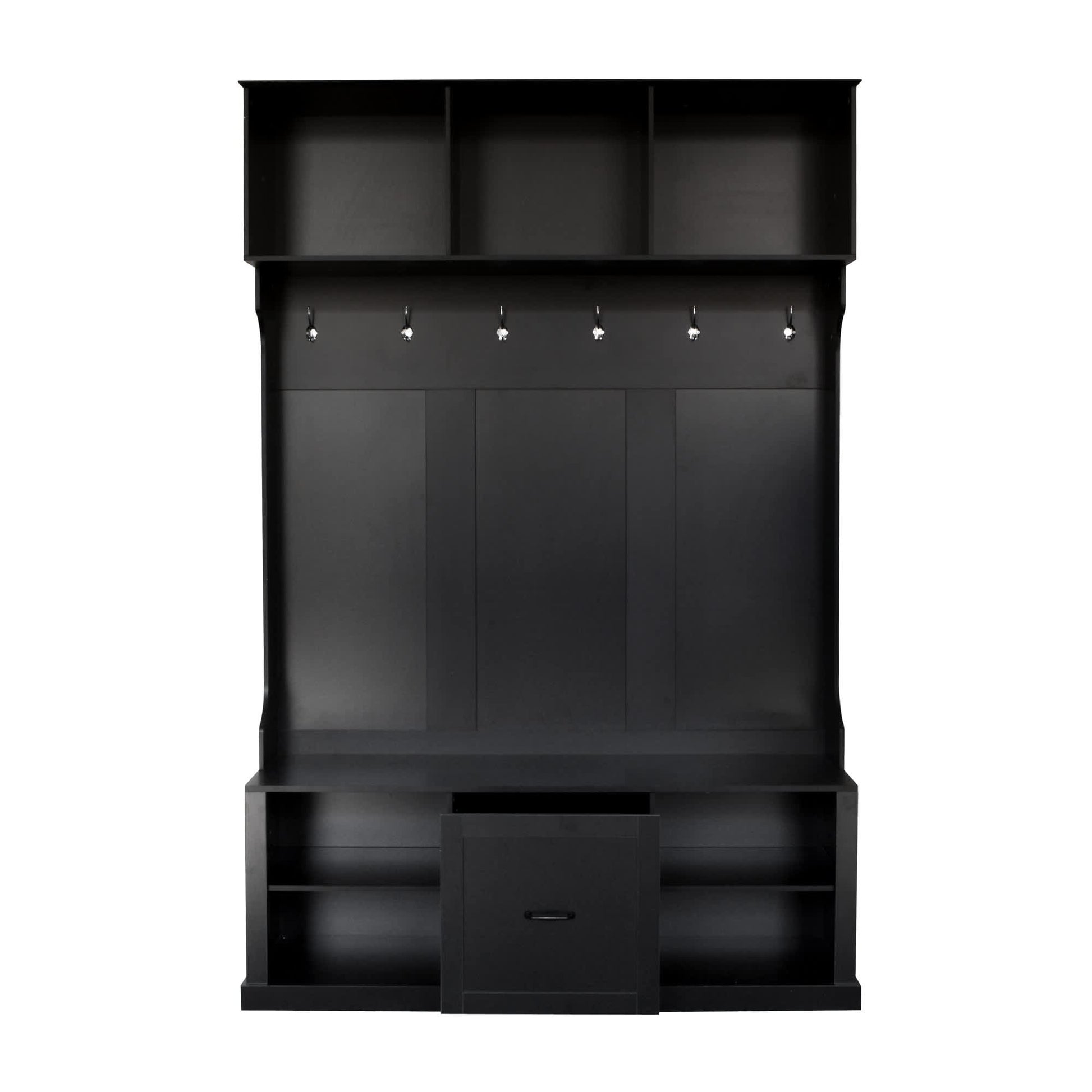 Etokfoks  57 Inch Hall Tree with 6 Hooks Coat Hanger Entryway Bench 3 in 1 Design Spacious Drawer for Entrance Living Room