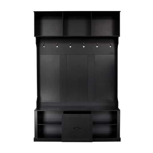 Etokfoks  57 Inch Hall Tree with 6 Hooks Coat Hanger Entryway Bench 3 in 1 Design Spacious Drawer for Entrance Living Room