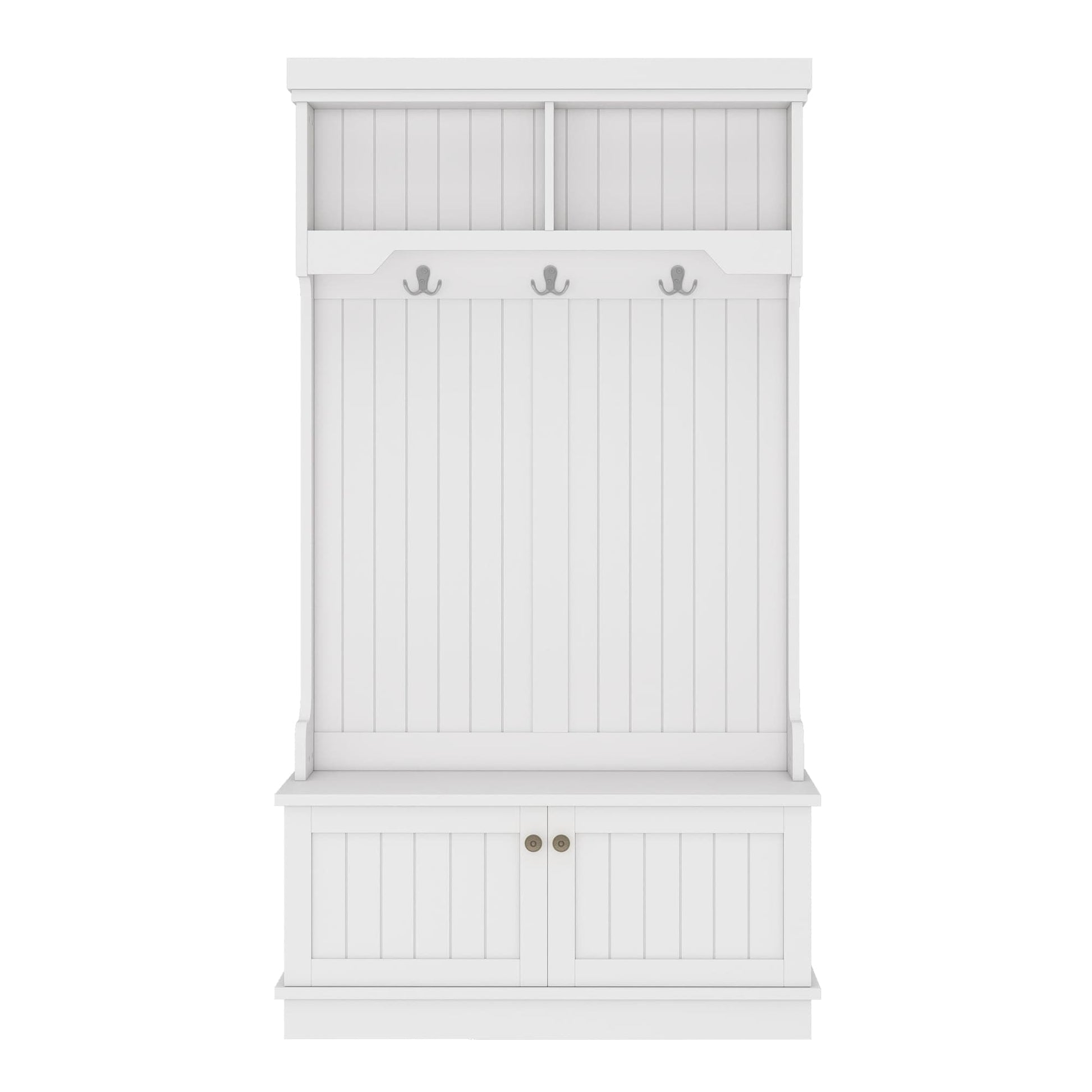 Etokfoks  Hall Tree with Storage Shoe Bench for Entryway and Hallway 4-in-1 Design Coat Racks with Hooks for Living Room White