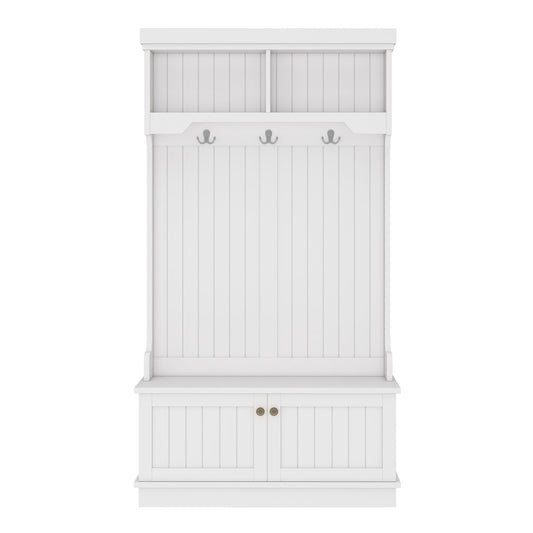 Etokfoks  Hall Tree with Storage Shoe Bench for Entryway and Hallway 4-in-1 Design Coat Racks with Hooks for Living Room White