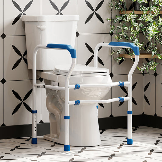 HOROW 19 in. Tall 2-Piece 1.28 GPF Single Flush Round Toilet with 30.31 in. Toilet Safety Rail with Adjustable Height in White