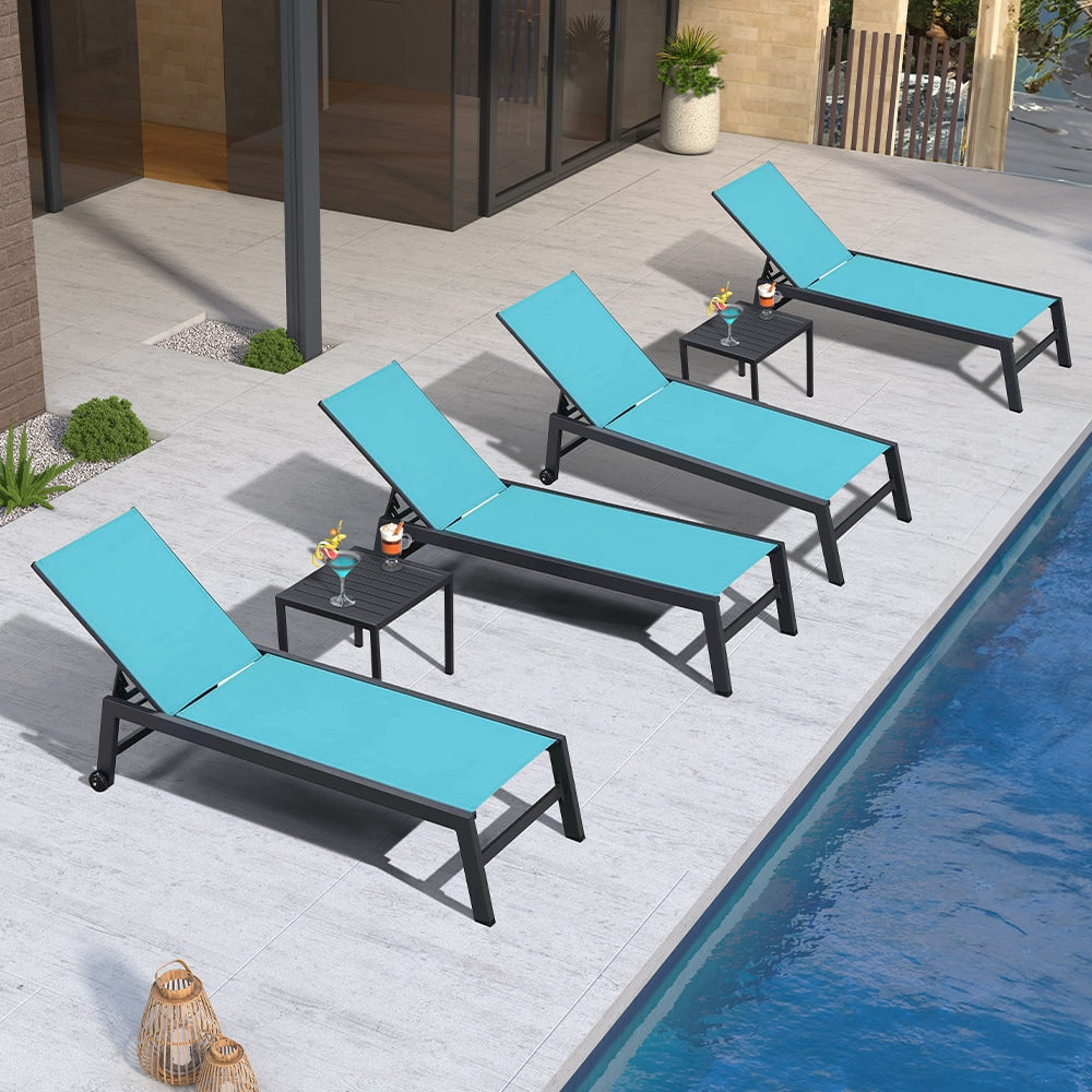 PURPLE LEAF Chaise lounge Modern Turquoise Blue Woven Chaise Lounge