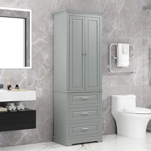 Misty Moon Tall Storage Cabinet with Three Drawers for Bathroom/Office Grey