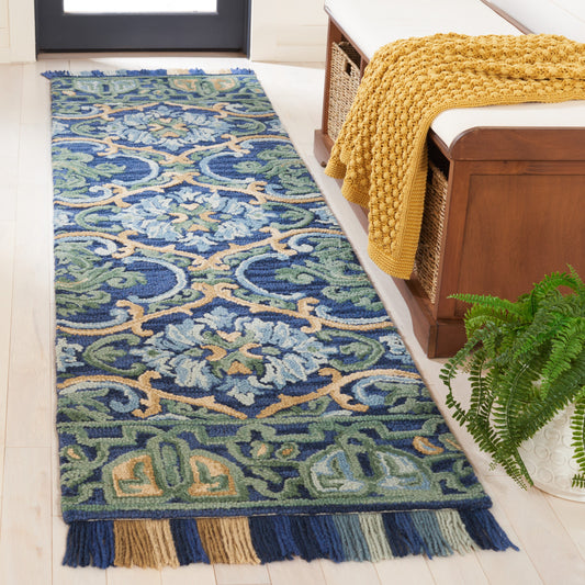 Safavieh  Blossom 422 Navy/Green Traditional 2ft-3in x 18ft Runner Rug