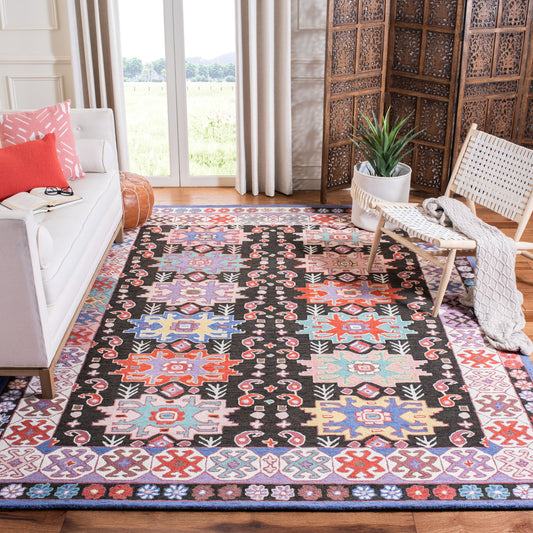 Safavieh  Bellagio 606 Charcoal/Ivory Bohemian 6ft x 9ft Medium Rectangle Rug