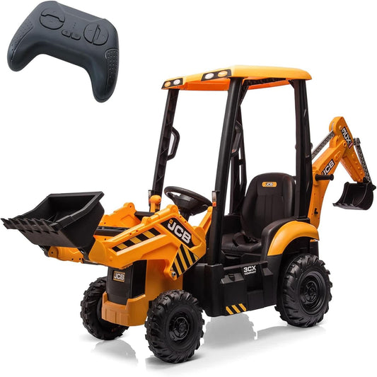 Garvee 12v Kids Electric Car 4-In-1 Excavator With Remote Control Front Loader Excavator Speaker And Adjustable Seat Yellow