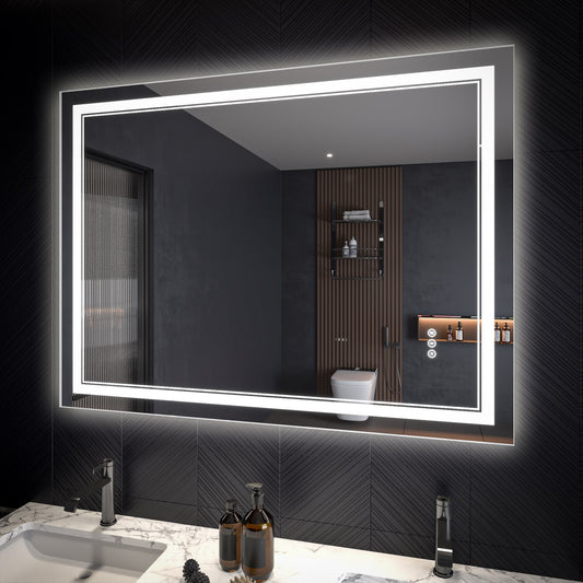 AAZJ HS LED Lighted Mirror 36-in x 48-in Polished Frameless Rectangle Dimmable LED Lighted Fog Free Bathroom Vanity Mirror ( White )