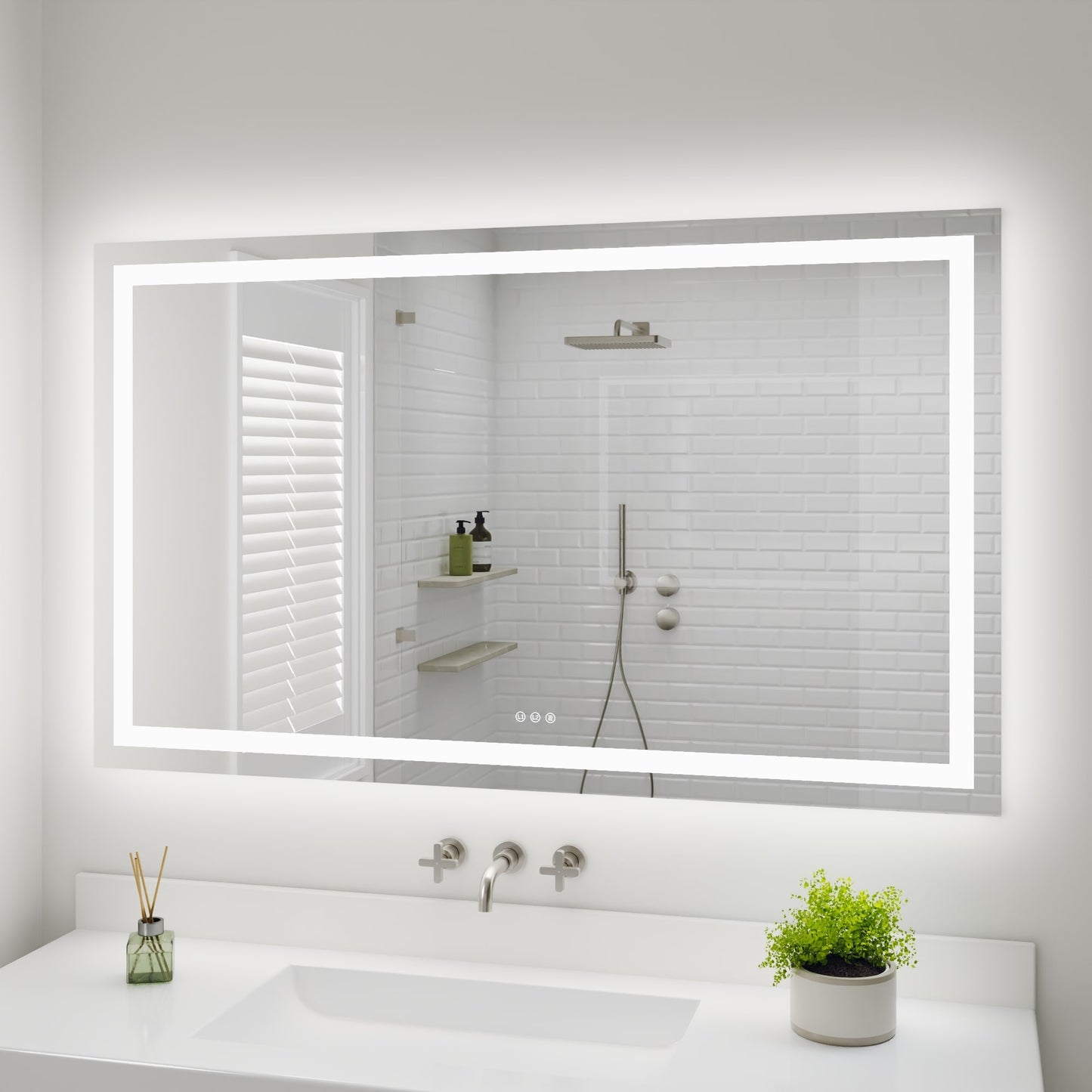 ES-DIY Dualuxe 60-in x 36-in Polished Frameless Rectangle Dimmable LED Lighted Fog Free Bathroom Vanity Mirror ( White )