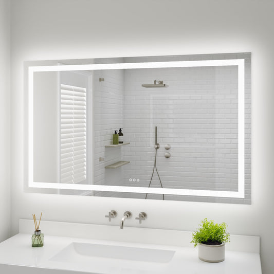 ES-DIY Dualuxe 60-in x 36-in Polished Frameless Rectangle Dimmable LED Lighted Fog Free Bathroom Vanity Mirror ( White )
