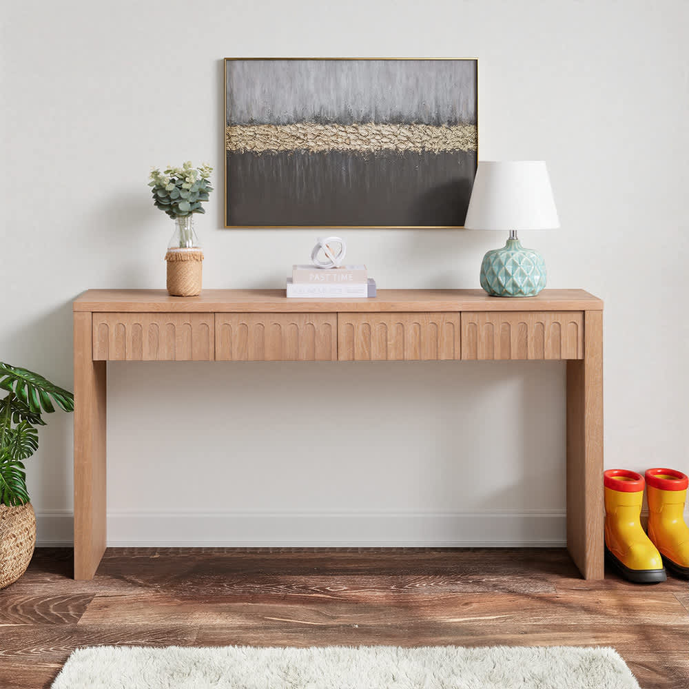 Coolbibila 59 Inch Modern Natural Wood Console Table with Storage Drawers Narrow Entryway Table for Living Room