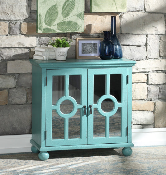 LOVMOR Classic Modern Traditional Accent Chest Storage Cabinet Mirror Doors Antique Aqua Pendant Pulls