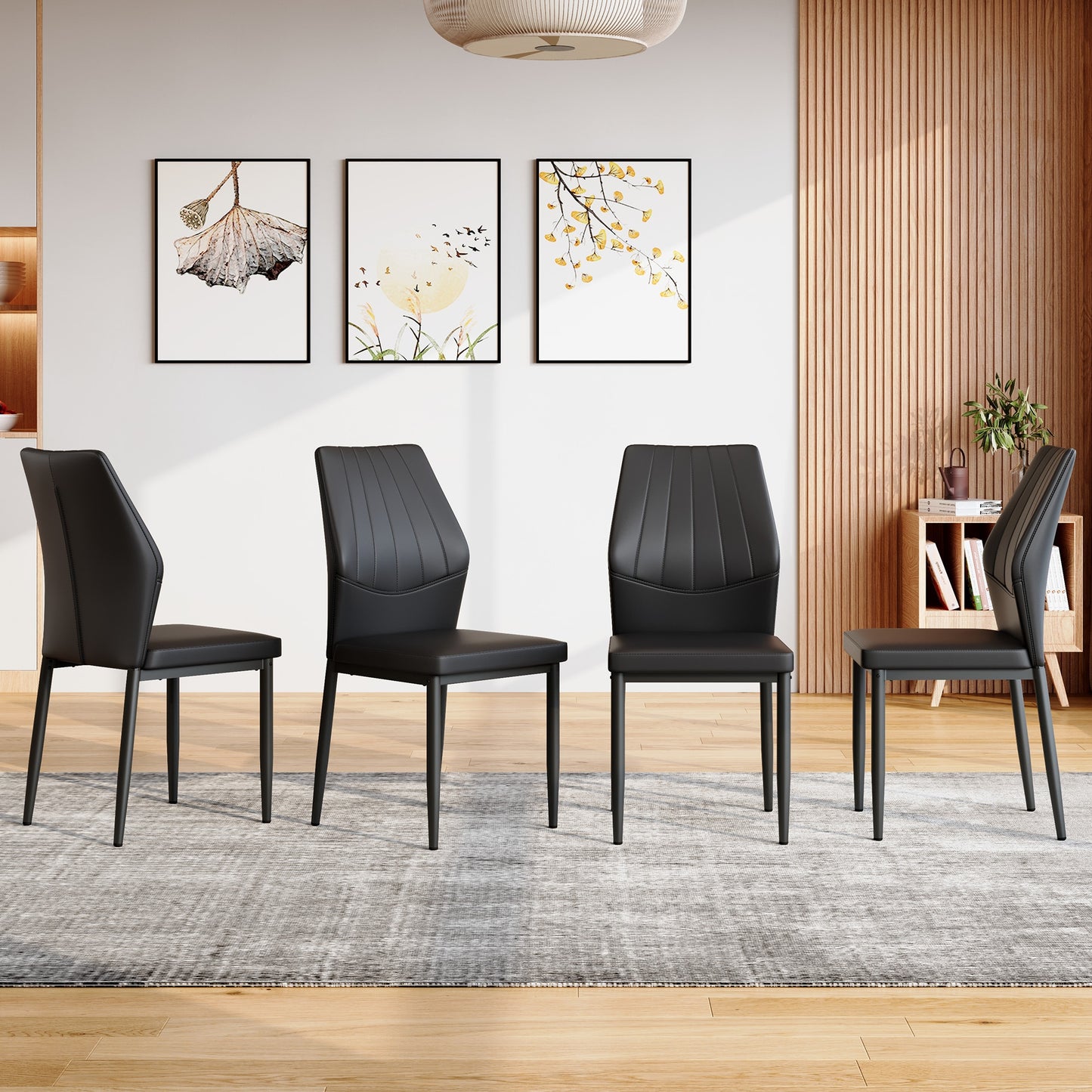 LOVMOR Set of 4 Black Dining Chairs 37 inches High: Ergonomic PU Backrest Combines Comfort and Style Perfectly blends comfort and elegance Injecting more comfort and style into dining time