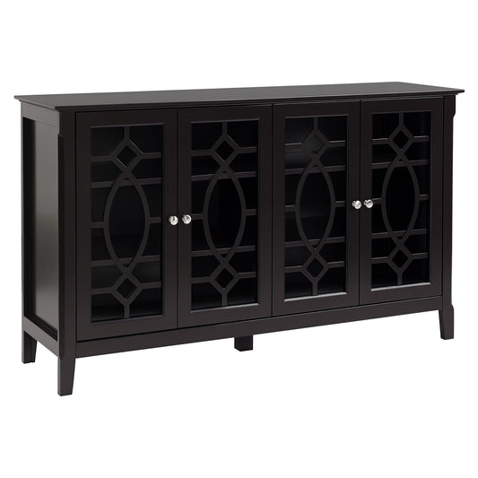 HomCom  Sideboard Buffet Cabinet Kitchen Storage Cabinet Glass Door Accent Cabinet with Adjustable Shelves Espresso