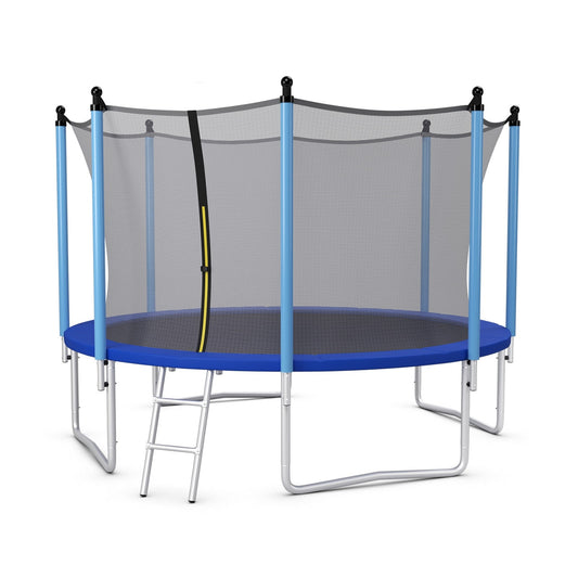 Slickblue Round Outdoor Trampoline with Safety Enclosure Net- Blue Steel Frame â€“ Great for Kids Play Area Backyard Play and Fitness Use- 8/ 10/ 12/ 14/ 15/ 16 Ft