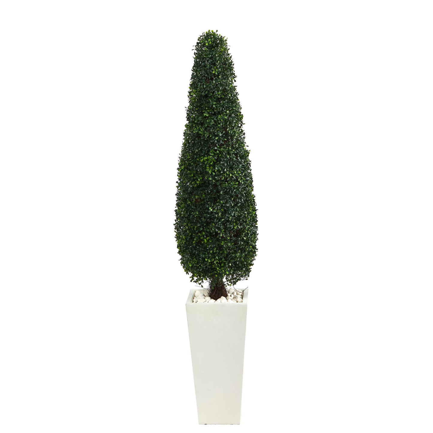 Nearly Natural  63-in Boxwood Topiary Artificial Tree in Tall White Planter UV Resistant (Indoor/Outdoor)