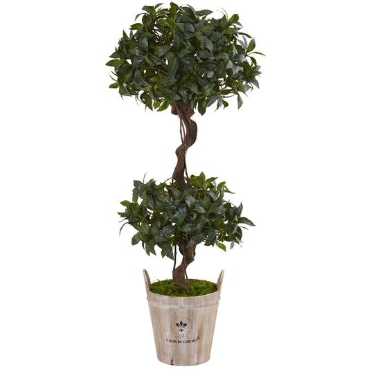 Nearly Natural  4.5-ft Sweet Bay Double Topiary Artificial Tree in Farmhouse Planter