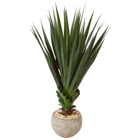 Nearly Natural  Spiked Agave Artificial Plant in Sand Colored Bowl (Indoor/Outdoor)