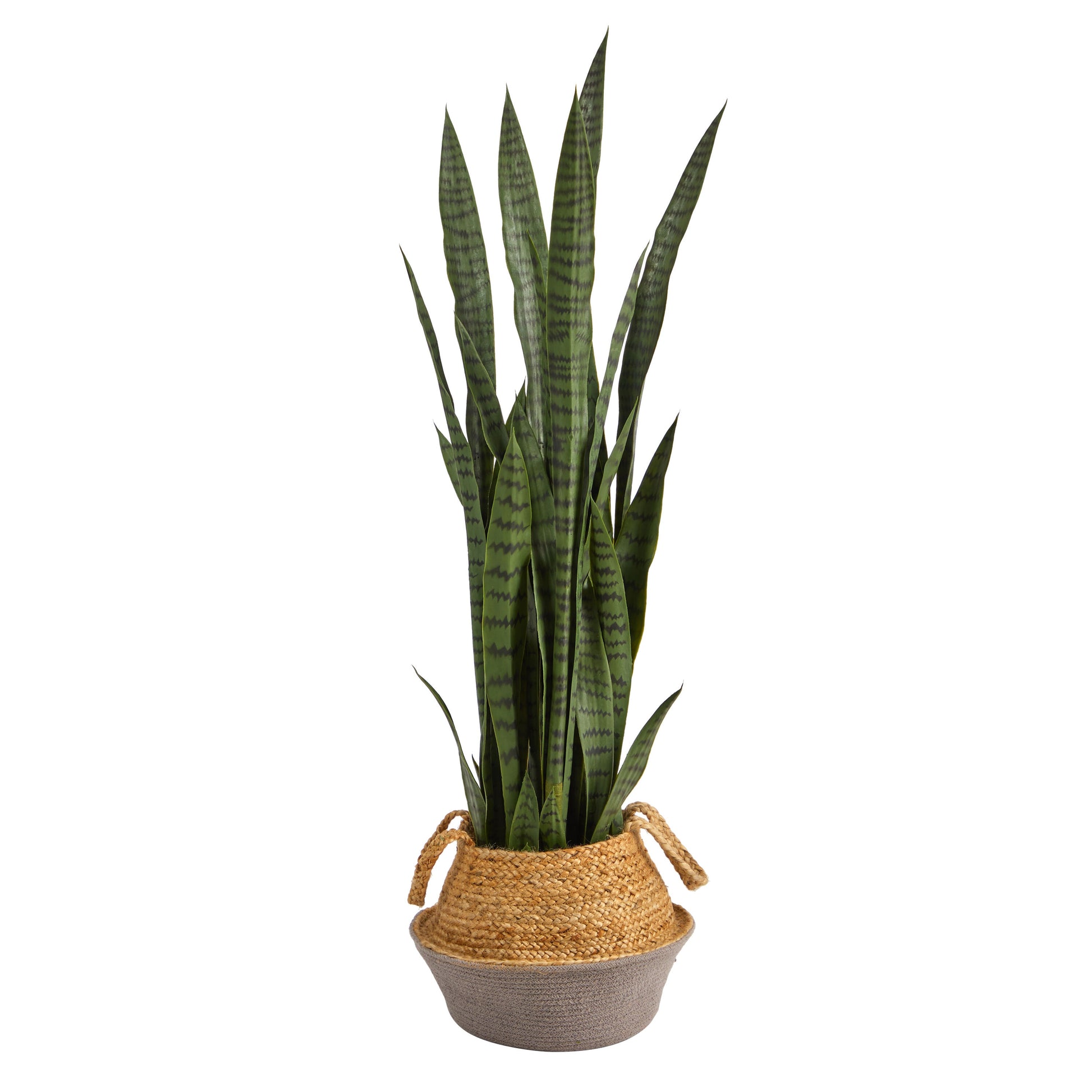 Nearly Natural  46-in Artificial Sansevieria Snake Plant in Boho Chic Handmade Cotton and Jute Gray Woven Planter
