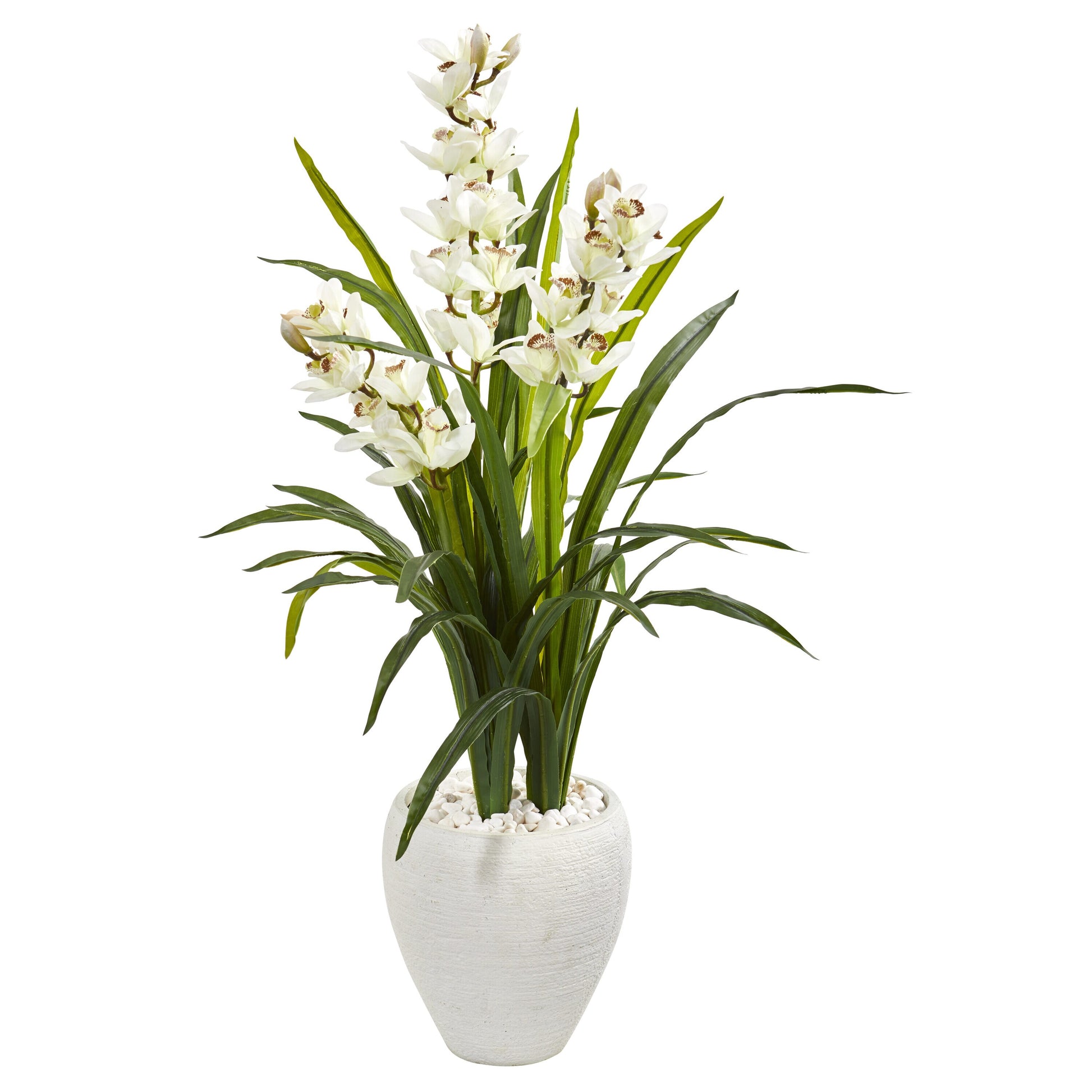 Nearly Natural  4-ft Cymbidium Orchid Artificial Plant in White Planter