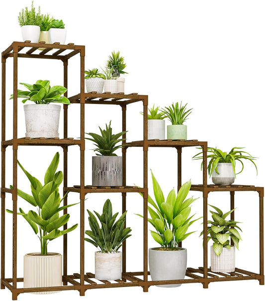 Bamworld  Tall Plant Stand Indoor Wood Plant Shelf Outdoor Tiered Plant Rack for Multiple Plants 4 Tiers 10 Pots Ladder Plant Holder Plant Table for Plant Pots Boho Home Decor for Gardening Gifts