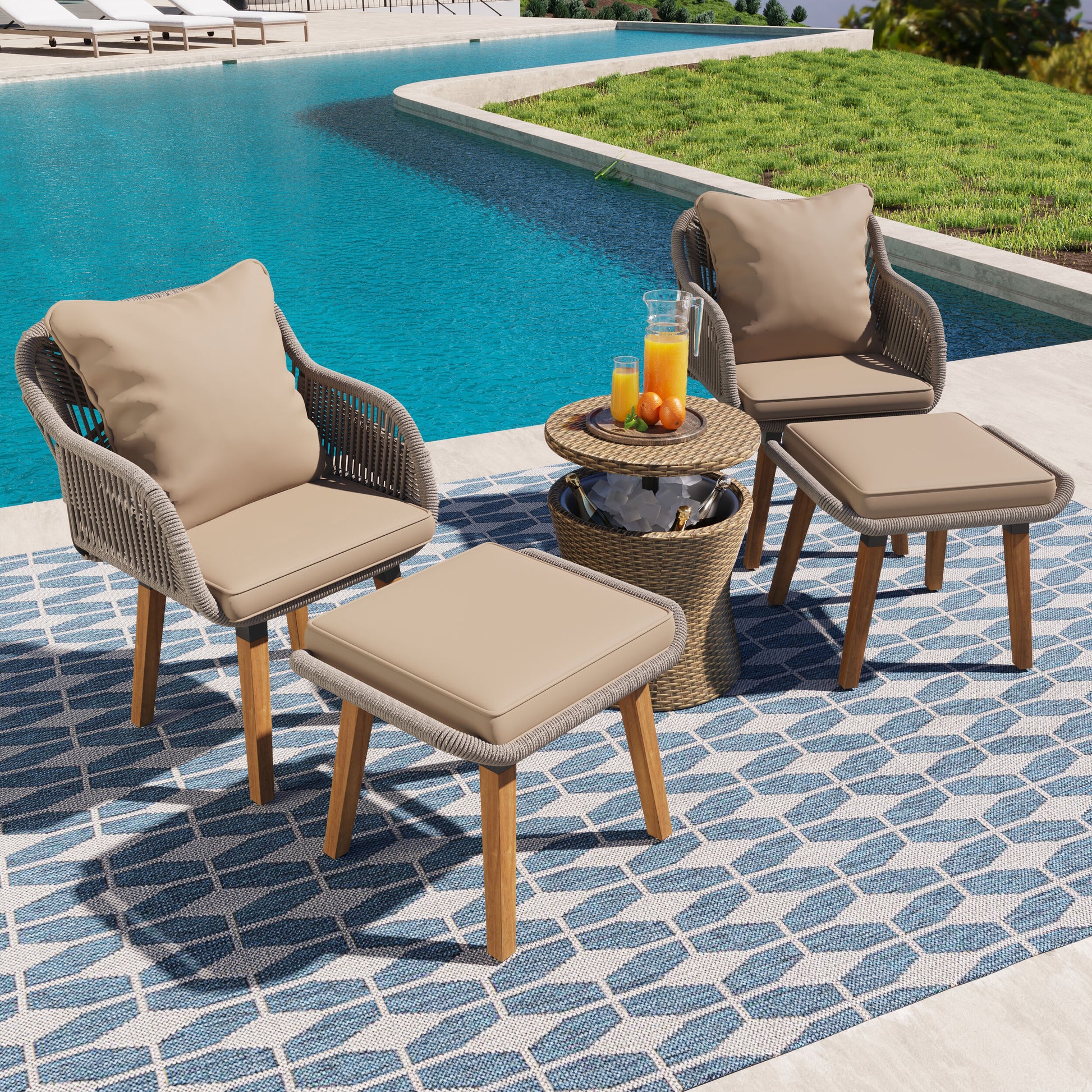 GDFStudio 5 Pieces Patio Furniture Chair Sets Patio Conversation Set With Wicker Cool Bar Table OttomansOutdoor Furniture Bistro Sets for PorchBackyardBalconyPoolside Brown