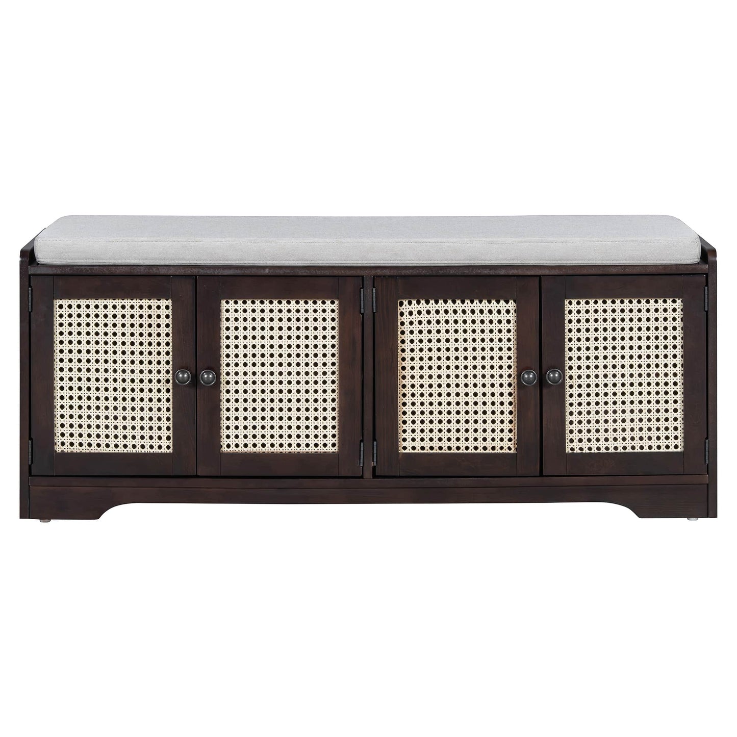 Vynxaria  19 in H x 47 in W Espresso Beige Multifunctional Rustic MDF Birch Veneer Pine Wood Shoe Storage Cabinet