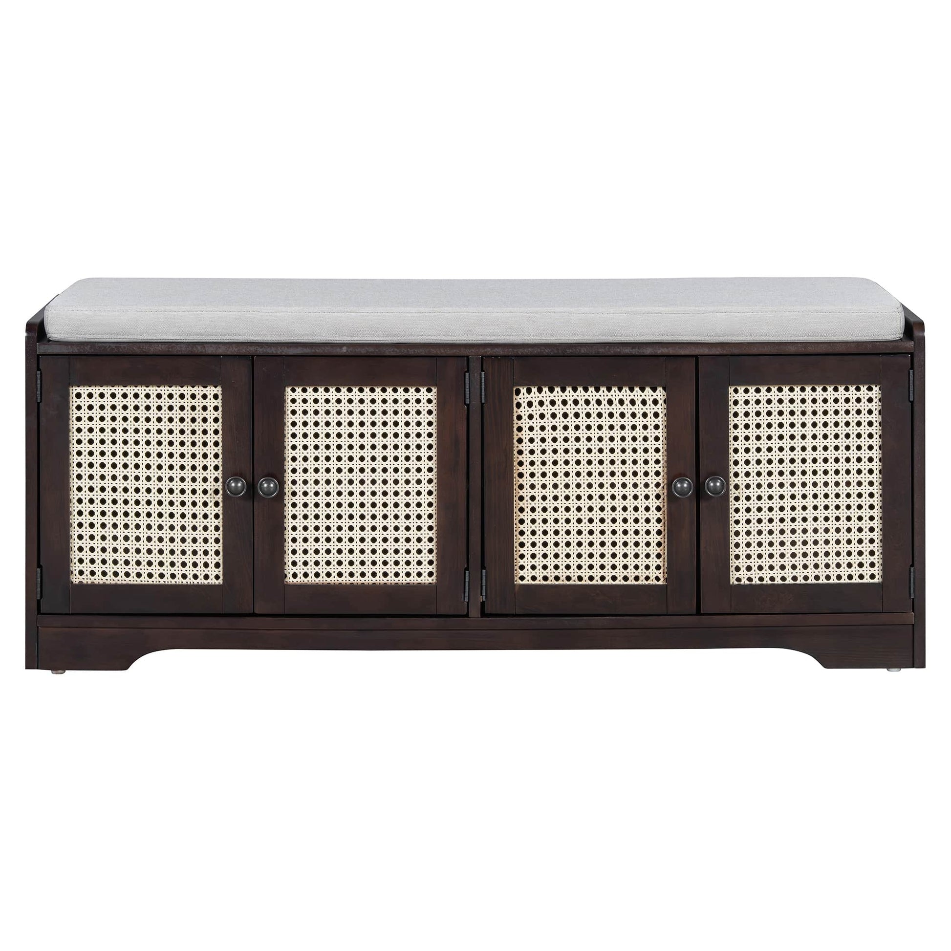 Vynxaria  19 in H x 47 in W Espresso Beige Multifunctional Rustic MDF Birch Veneer Pine Wood Shoe Storage Cabinet