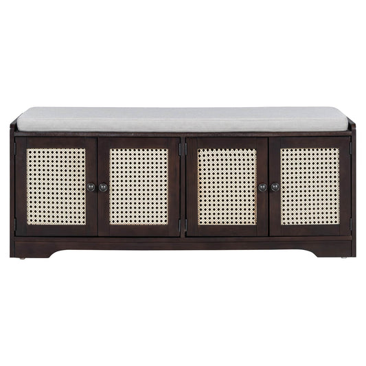 Vynxaria  19 in H x 47 in W Espresso Beige Multifunctional Rustic MDF Birch Veneer Pine Wood Shoe Storage Cabinet